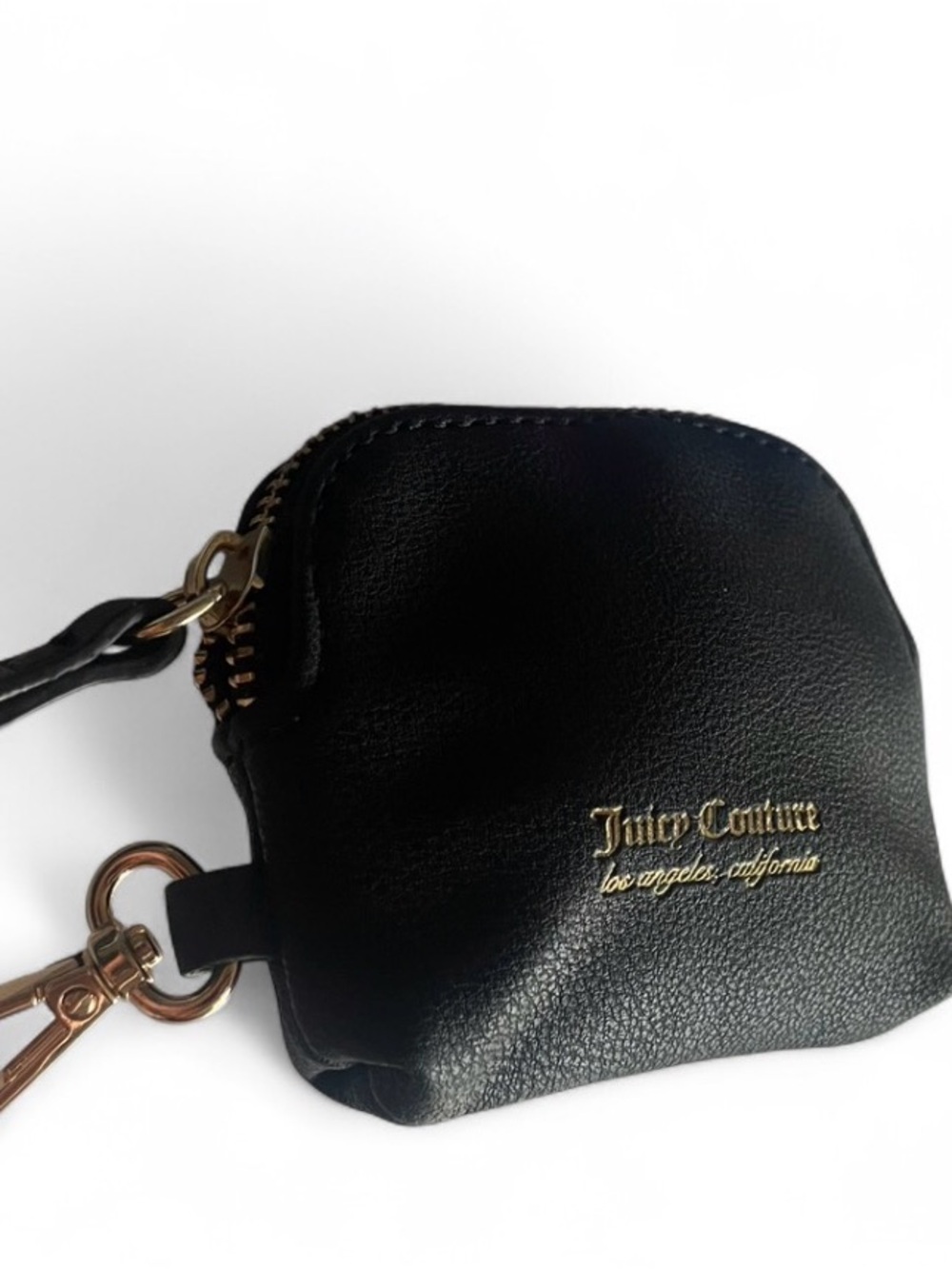 Juicy Couture Black Pebbled Faux Leather Mini Pouch Coin Purse with Gold Logo